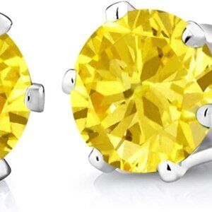 Vibrant Canary 6MM Cubic Zirconia Stud Earrings - Luxurious 3.00 Cttw Sparkle